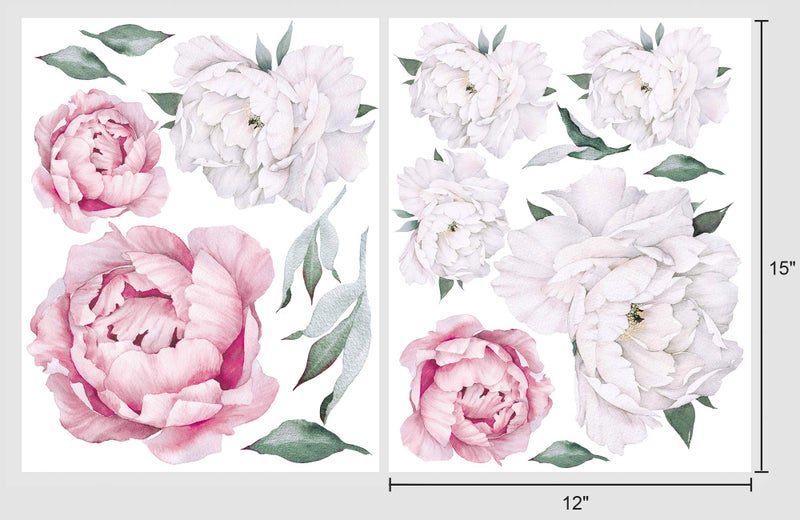 DesignStickers Peony Watercolor Wall Decals (Pink and White Watercolor) - Spring Decor Flowers Decals for Wall - Botanical Bedroom Sticker Girls - Floral Peonies Pink Botanical Stickers Bedroom Nursery w/test Sample - Image 5